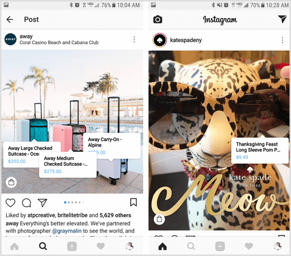 Instagram shoppable post produktinformasjon pop-up
