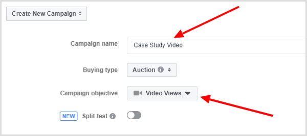 Velg Video Views-målet for Facebook-annonsekampanjen.