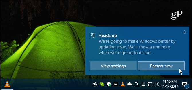 Start melding om Windows 10