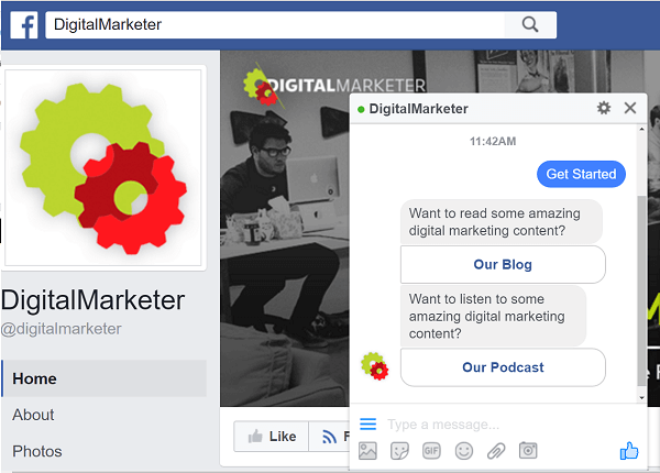 DigitalMarketer bruker ManyChat-roboter for å samhandle via Facebook Messenger.