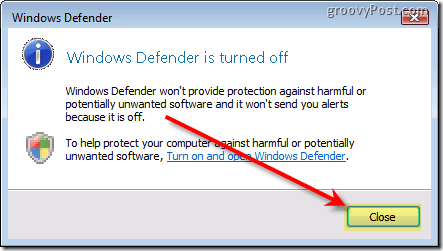 Deaktiver Windows Defender Vista