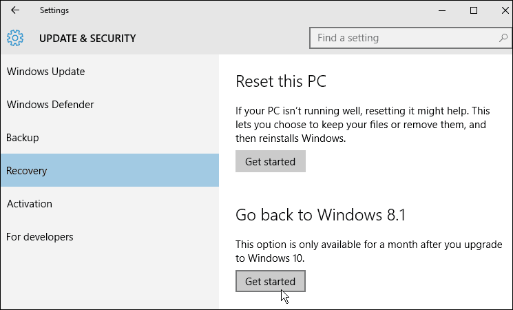 gjenoppretting Windows 10