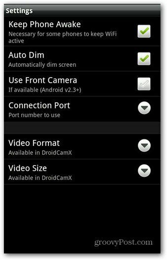 DroidCam Android-appinnstillinger