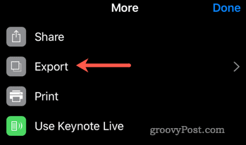 Begynn eksportprosessen fra Keynote til PowerPoint på iOS