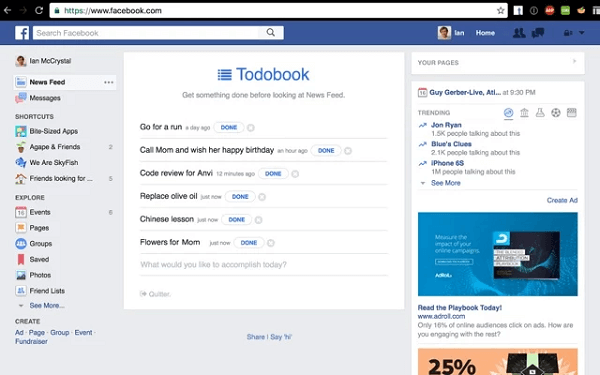 Todobook blokkerer Facebook-nyhetsfeeden din til du får prioriteringene dine gjort for dagen.