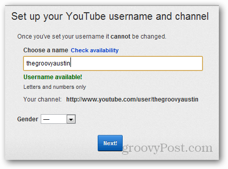 sette opp YouTube-brukernavn