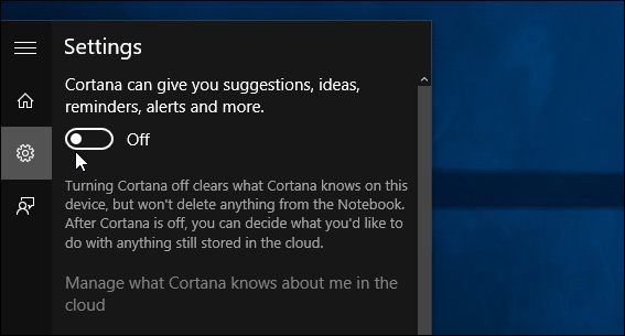 slå av alle kortene Cortana