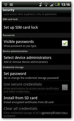 android pin code sette opp SIM-kortlås