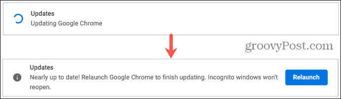 Oppdaterer og starter Google Chrome på nytt