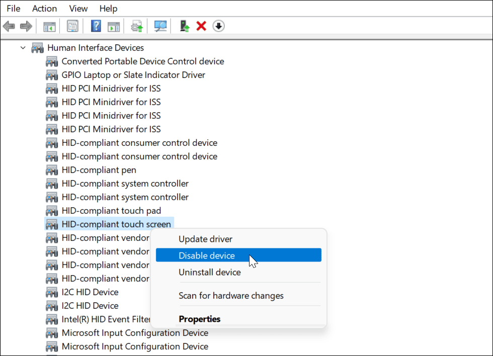 deaktiver berøringsskjermen Windows 11