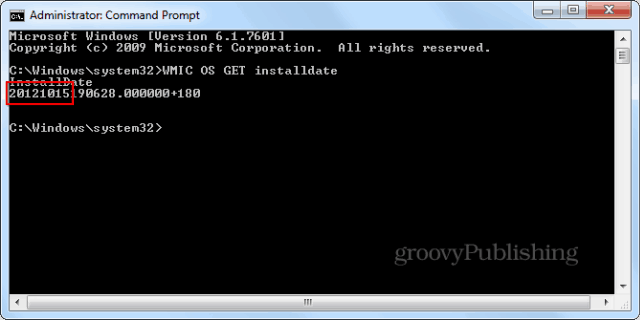 Windows-installasjonsdato cmd promptwmic enter