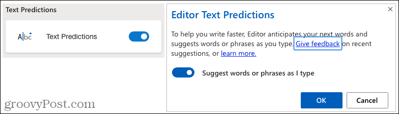 Microsoft Editor Tekstforutsigelser