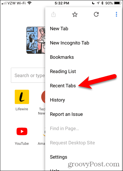Trykk på Nylige faner i Chrome for iOS