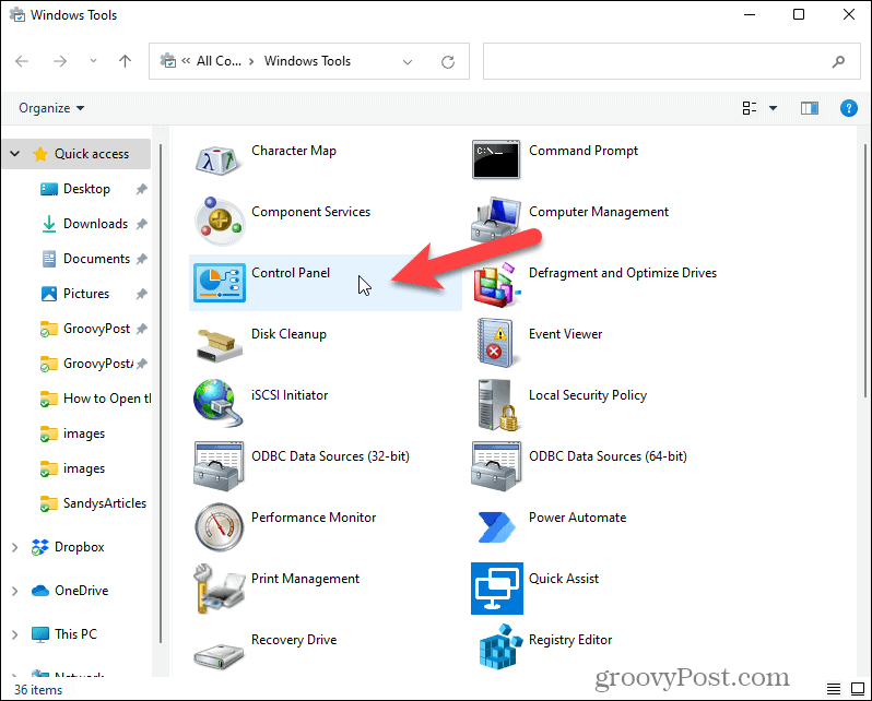 Åpne Kontrollpanel i Windows Verktøy