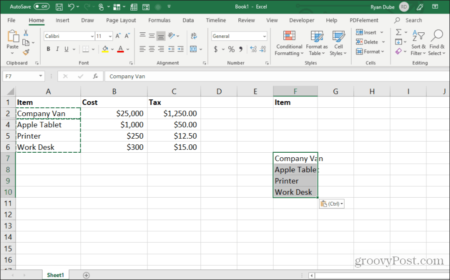 liming av synlige celler i Excel