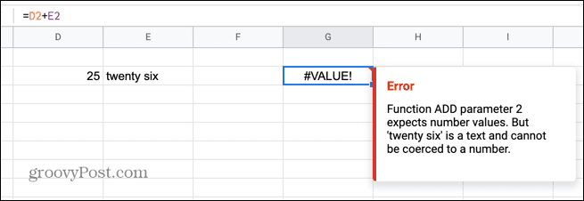 google sheets verdi feil