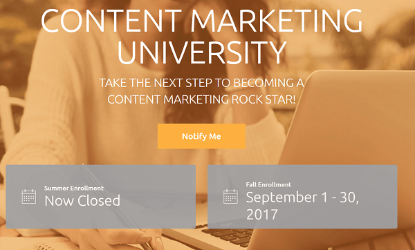 CMIs abonnementsbaserte opplæringsprogram er Content Marketing University.