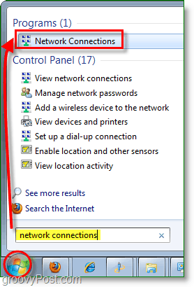 Åpne dialogboksen for nettverkstilkoblinger i Windows 7