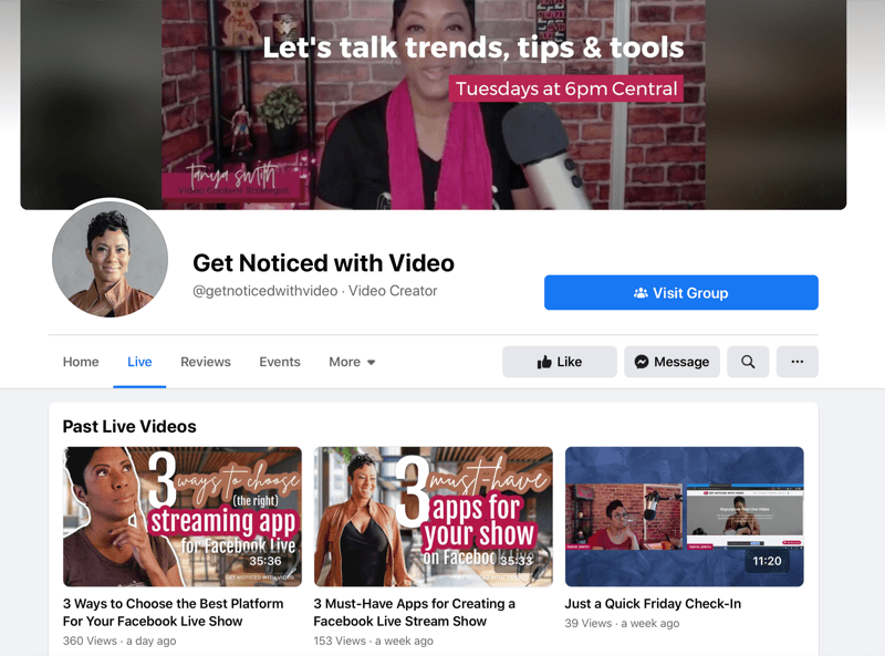 skjermbilde av @ getnoticedwithvideos YouTube-kanal destinasjonsside med forskjellige videoer om tips, triks og trender som det gjelder online video
