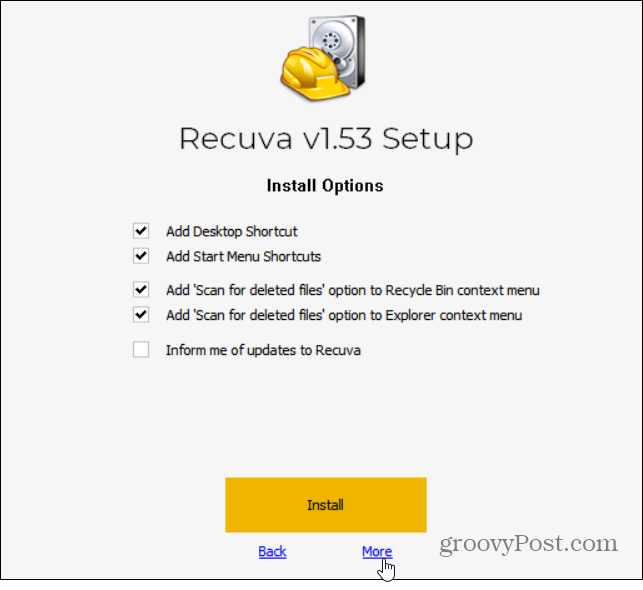 installeringsalternativer for recuva