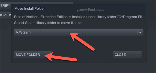 Steam Move Folder-knapp