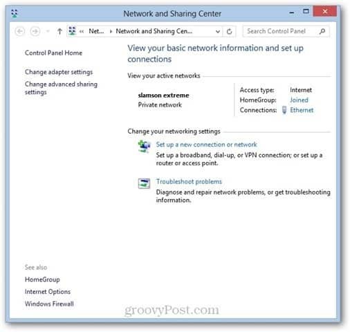 Windows 8 Network Sharing Center WOL