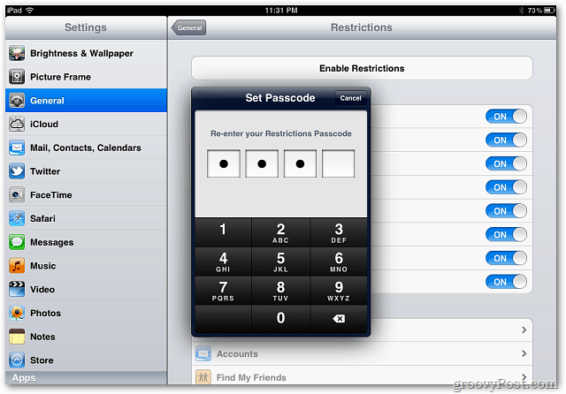iOS Sett passord