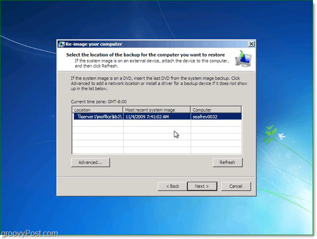 du kan bruke et systembilde fra nettverket til å gjenopprette Windows 7