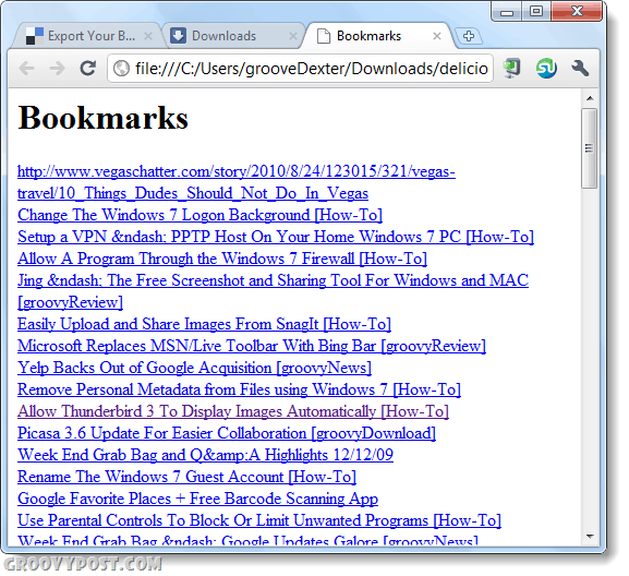 ta sikkerhetskopi av deilige bokmerker til HTML-fil