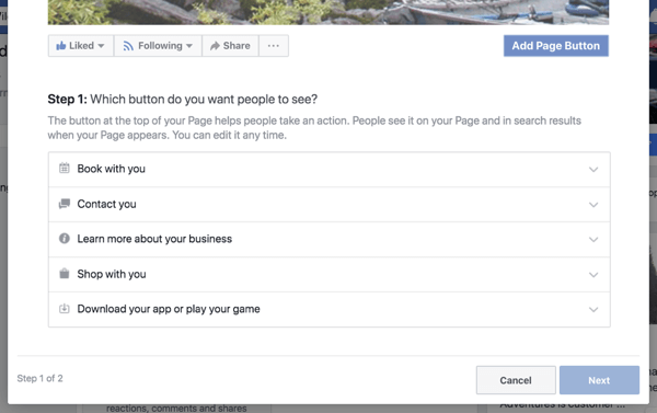 Trinn 1 for å opprette en Facebook-virksomhetssiden ring til handling-knapp.