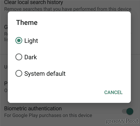 Google Play Store Mørkt tema lys mørkt