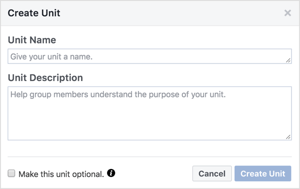 Gi Facebook-gruppeenheten et navn og en beskrivelse. 