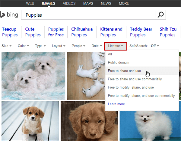 Finn bilder på Bing