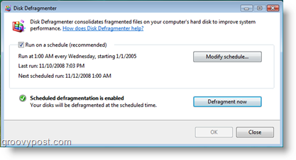 Diskdefragmentering for Windows Vista jobbplanlegging
