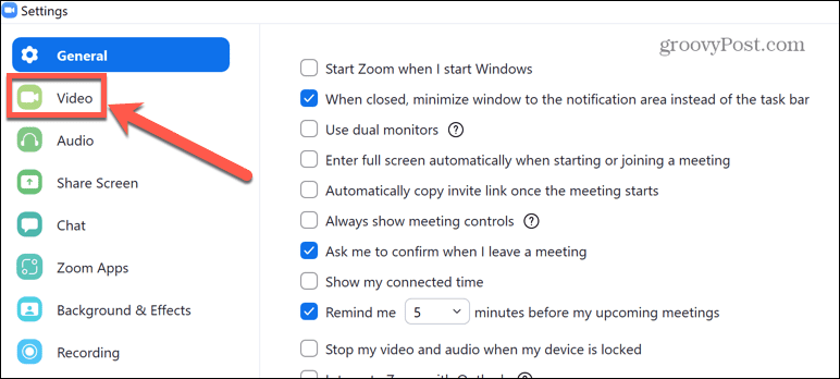 zoom videoinnstillinger