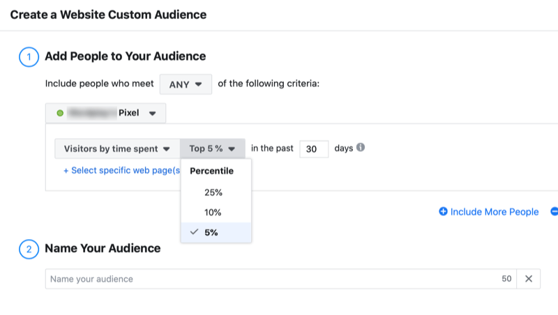 sette opp Facebook-nettsted tilpasset publikum etter brukt tid