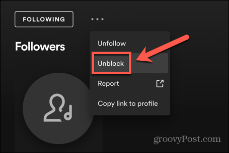 fjern blokkering av følgere på spotify