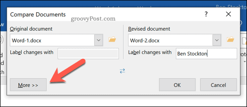 Flere alternativer for å sammenligne Microsoft Word-dokumenter