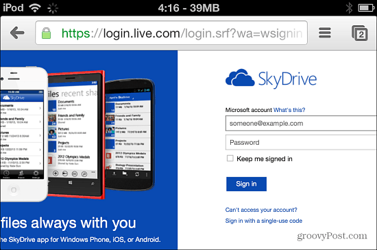 Logg på SkyDrive