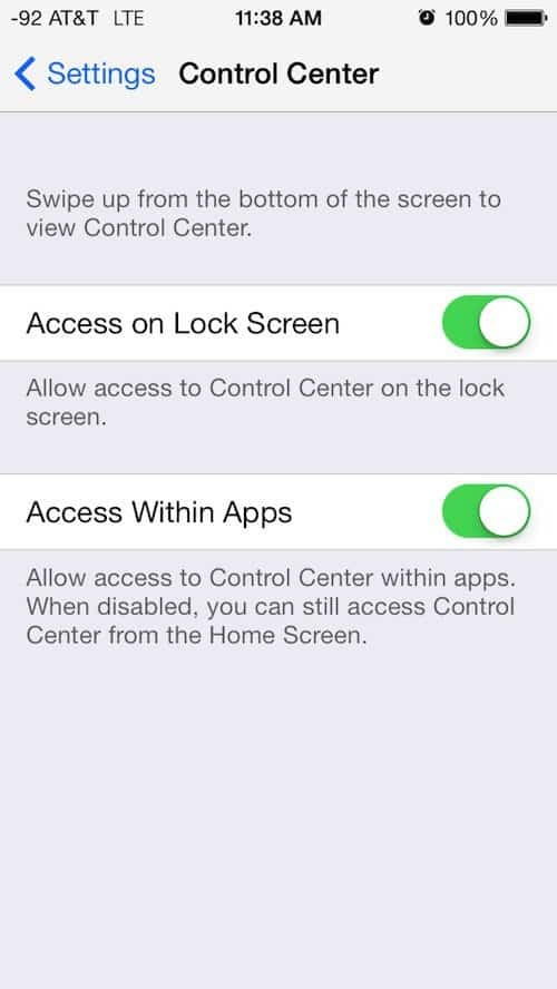Hvordan deaktivere iOS 7 Kontrollsenter mens du bruker apper