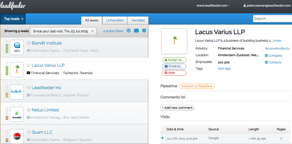 Leader bruker Google Analytics-dataene dine for å vise detaljer om besøkende på nettstedet ditt.