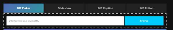 For å lage en GIF på Giphy, velg GIF Maker eller Slideshow.