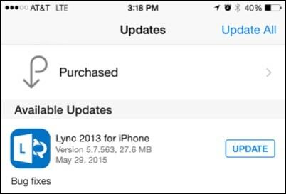 Lync for iPhone-oppdatering
