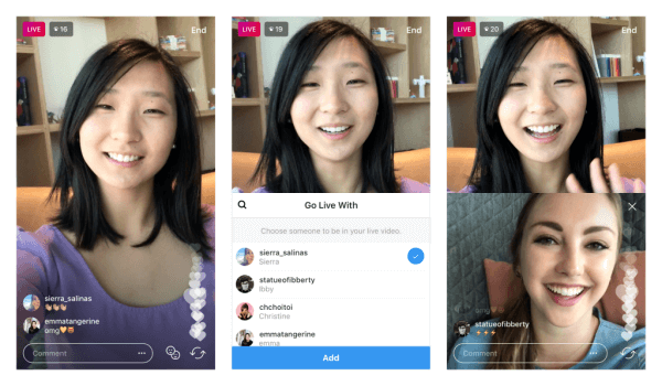 Instagram tester muligheten til å dele live videosending med en annen bruker.