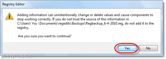 bekrefte registergjenoppretting av Windows 7 og Vista