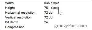 DPI-detaljer for et bilde på Windows