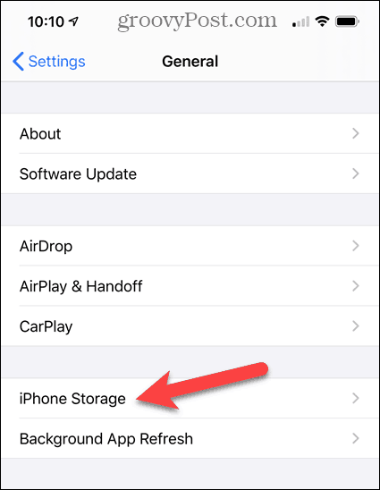 Trykk på iPhone Storage