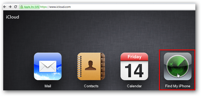 Klikk på Finn min iPhone på icloud.com