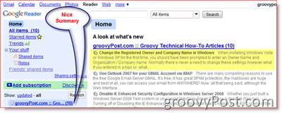 Google Reader RSS-feed Sammendrag