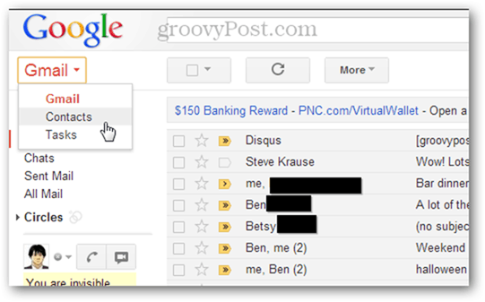 importer flere kontakter i Gmail
